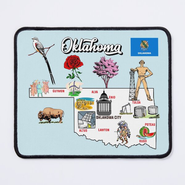 Item preview, Hand Drawn Illustration of Oklahoma Map with Tourist Destinations, USA designed and sold by mashmosh.