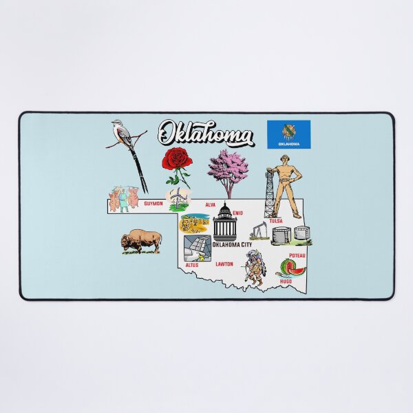 Item preview, Hand Drawn Illustration of Oklahoma Map with Tourist Destinations, USA designed and sold by mashmosh.