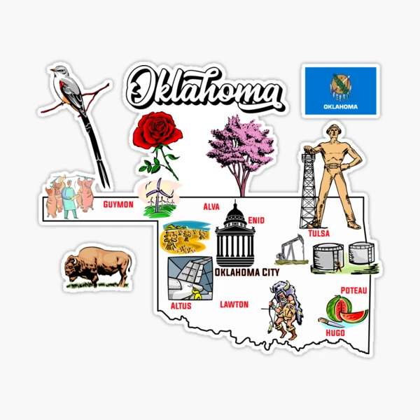 illustrated Map of Louisiana in US with major Cities, symbols and  attractions Sticker for Sale by mashmosh