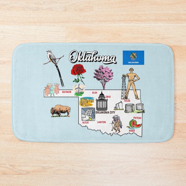 Item preview, Hand Drawn Illustration of Oklahoma Map with Tourist Destinations, USA designed and sold by mashmosh.