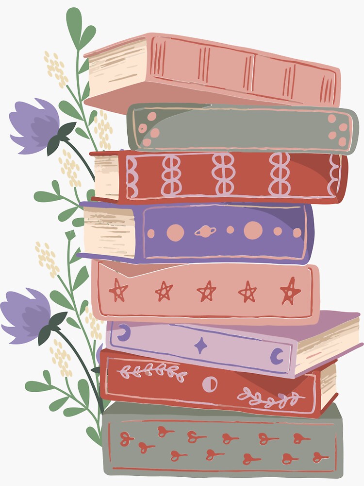 "Cute book stack with flowers sticker" Sticker for Sale by