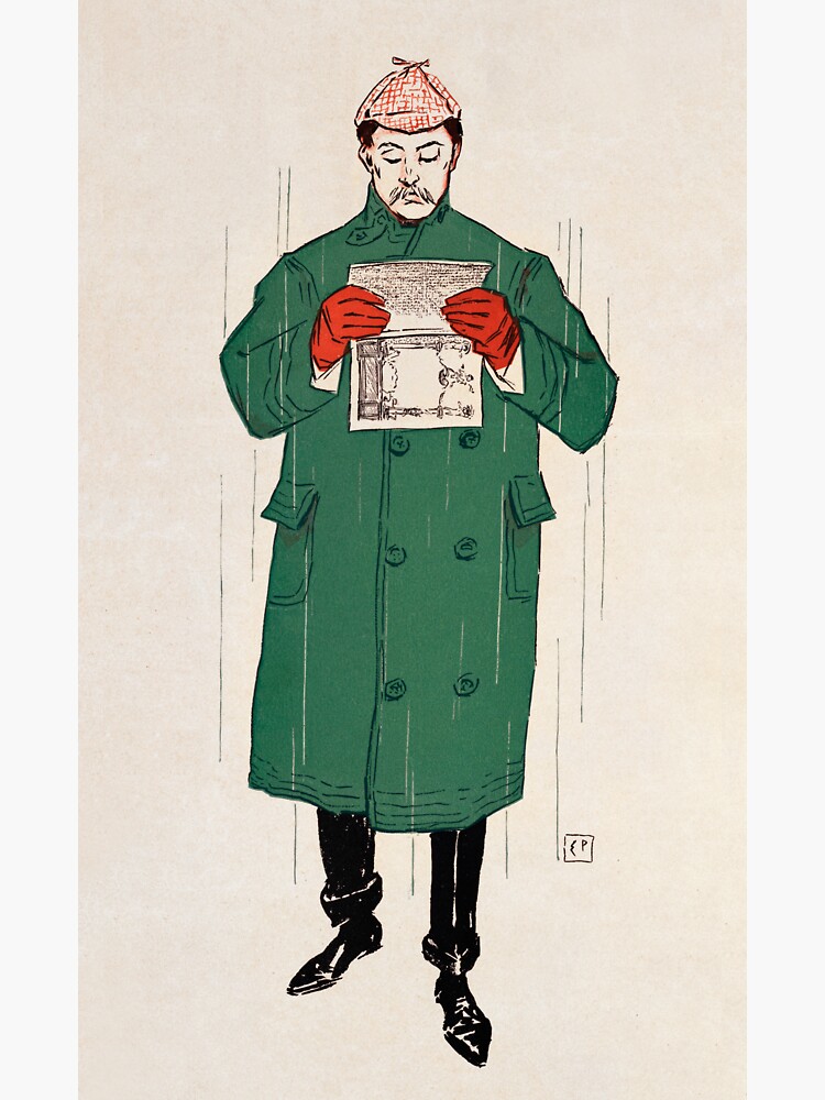 "Vintage Illustration by Edward Penfield, Man reading a book 1893