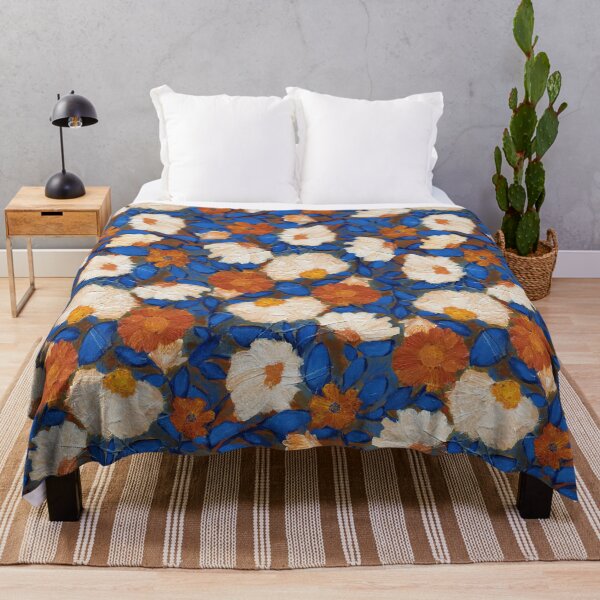 Item preview, Evening Bloom cobalt blue cream rust orange designed and sold by Delinda Graphic Studio.