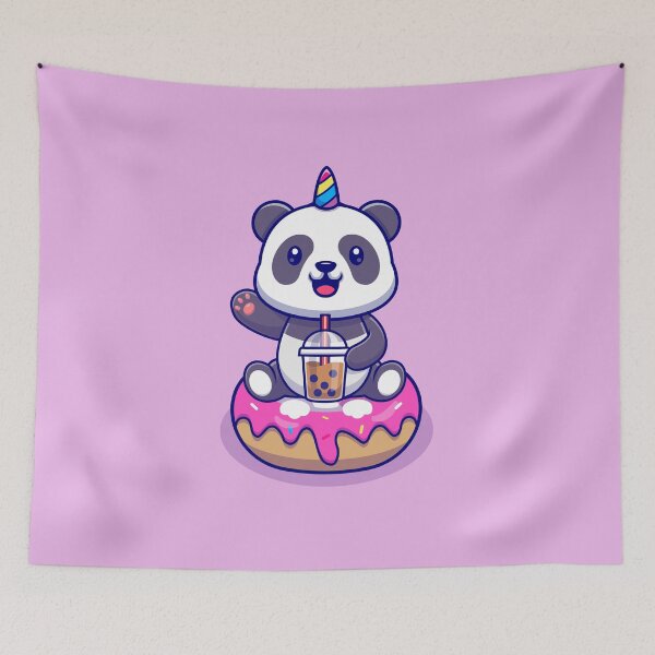 Item preview, cute animal friendly unicorn panda sit on Doughnut designed and sold by ArtistsinAction.