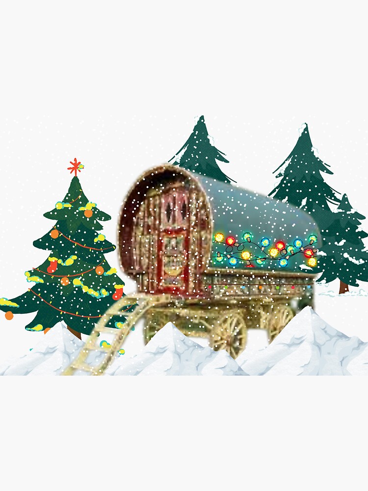 Romany Gypsy Caravan Christmas Card Sticker For Sale By Britishglory