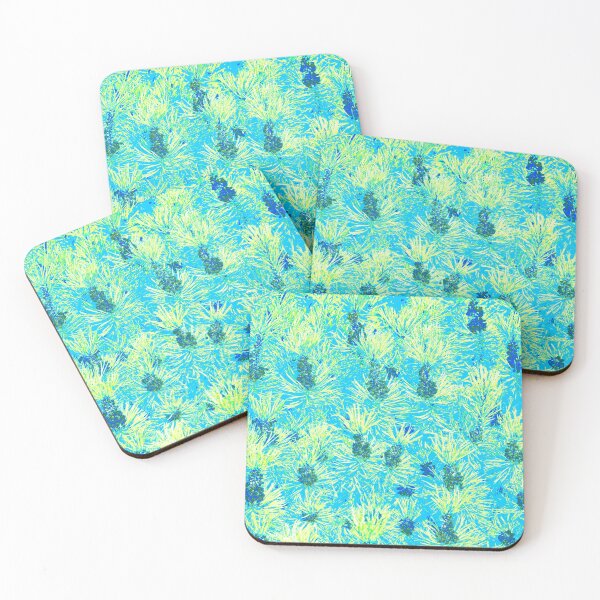 Item preview, Yellow Pine Needles with Green Pollen on Cyan Background designed and sold by IraNiva.