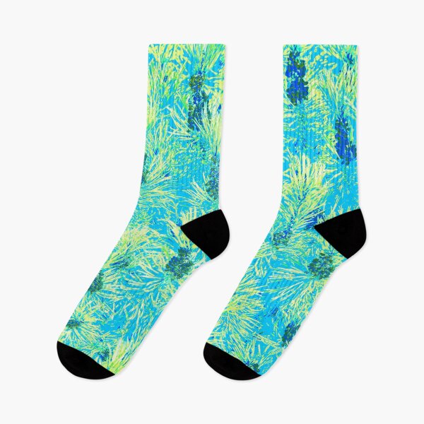 Item preview, Yellow Pine Needles with Green Pollen on Cyan Background designed and sold by IraNiva.