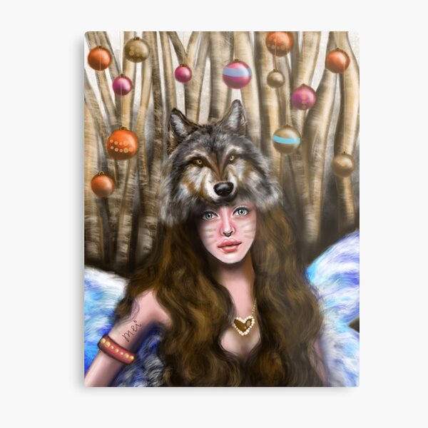 Girl and Wolf Metal Print