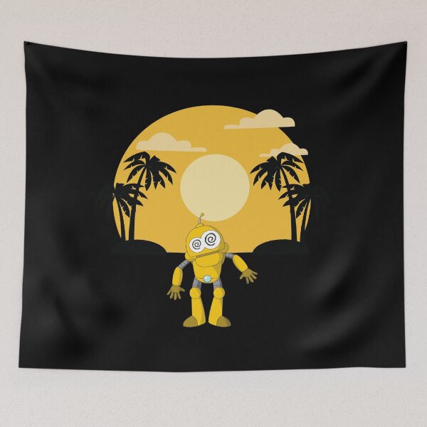 Item preview, YELLOW ROBOT ON RETRO SUNSET COLORS. designed and sold by ELEGANTRETRO.