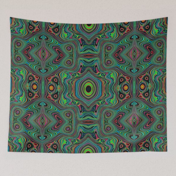 Item preview, Trippy Retro Black and Lime Green Abstract Pattern designed and sold by myrubiogarden.