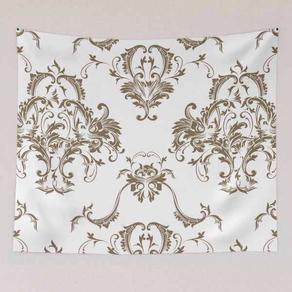 Item preview, Brown and White Damask Scroll Baroque Pattern Pairs Dulux 2022 Popular Colour Rich Earth - Color Trends designed and sold by ColorOfTheYears.