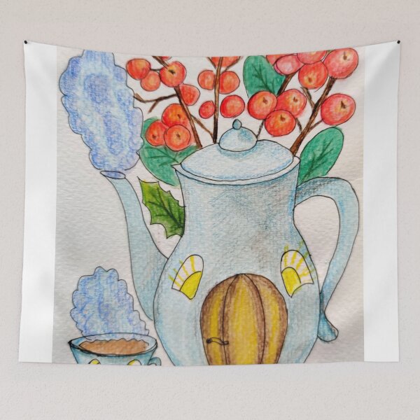 Item preview, Tea time illustration watercolors and colored pencils, winter tea, fairytale designed and sold by Ala Lopatniov.