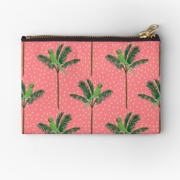 Pink Palm Tree Dotted Bird Pattern Zipper Pouch