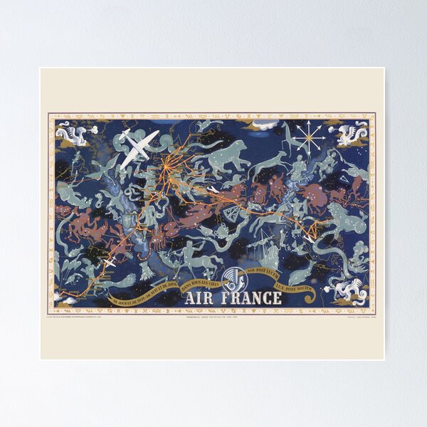 Item preview, Vintage Air France Zodiac World Map (1939) by Lucien Boucher designed and sold by Antiquated Art.
