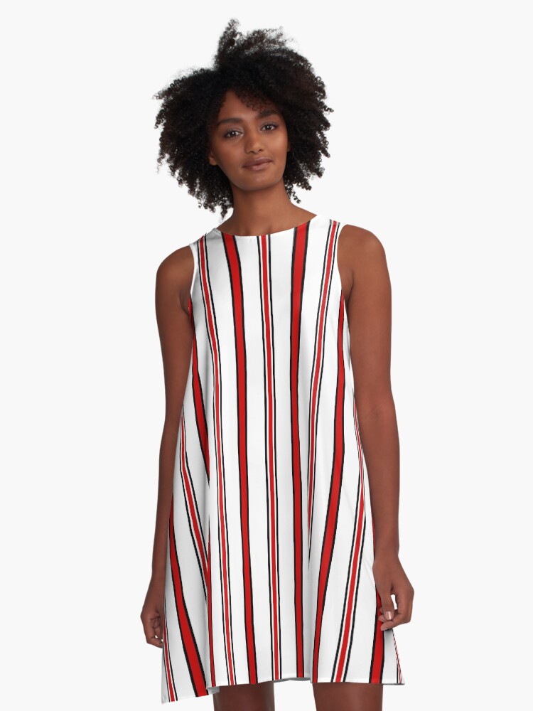 Black dress with shop red and white stripe