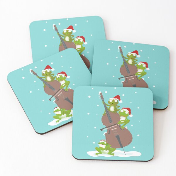 Item preview, Three funny frogs playing the double bass in Santa hats designed and sold by NattyDesigns.