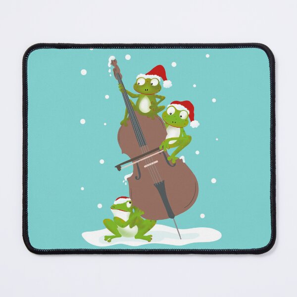Item preview, Three funny frogs playing the double bass in Santa hats designed and sold by NattyDesigns.