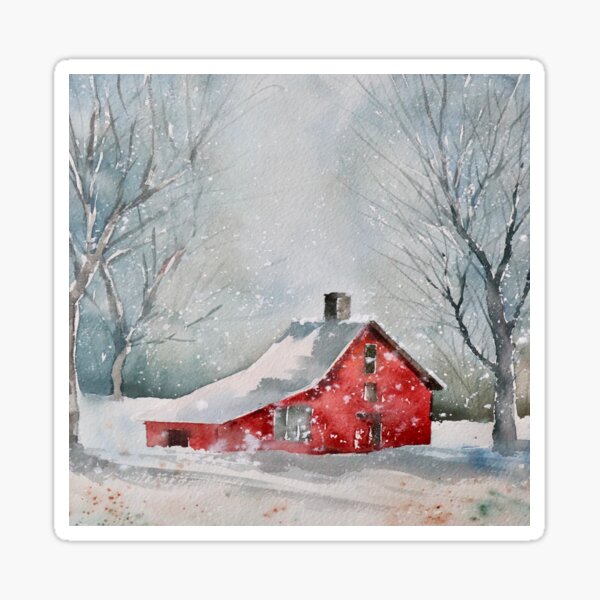 Item preview, Winter Watercolor House designed and sold by ArtsyWishy.