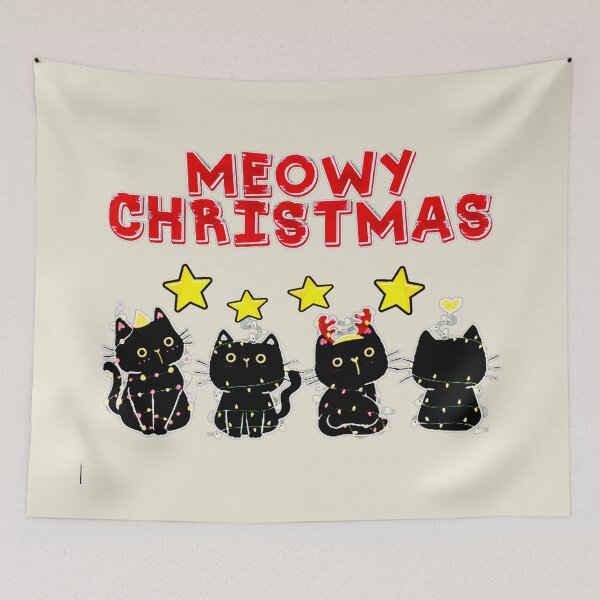 Item preview, MEOWY CHRISTMAS - Cats with Fairy Lights Design designed and sold by RaglanRose.