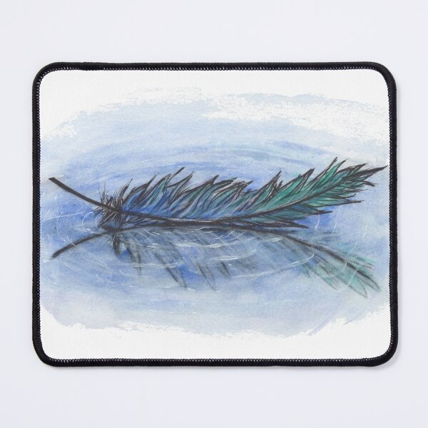 Item preview, Blue and Green Watercolor Feather Floating on Water designed and sold by PrettyLittlePic.