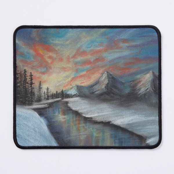 Item preview, Pastel Winter Sunset with River Trees and Snowy Mountains a Landscape in Pastels designed and sold by PrettyLittlePic.
