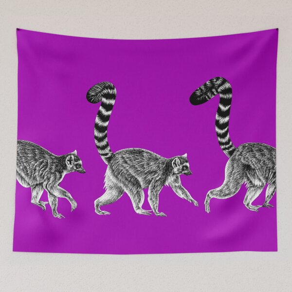 Item preview, Three walking ring-tailed lemur monkeys pink designed and sold by LorenDowding.