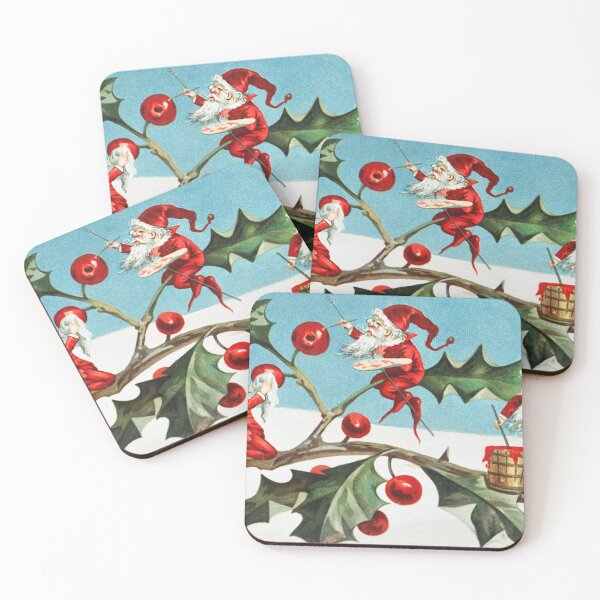 Item preview, Vintage Santa elves painting berries on holly leaves by L. Prang & Co designed and sold by Designedbysm.