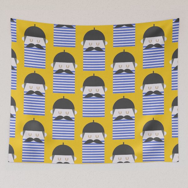 Item preview, Moustache man with blue stripes T-shirt  designed and sold by AnnaPedren.