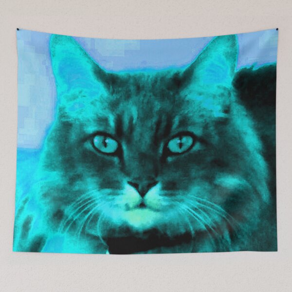 Item preview, Cat portrait in Gray and Turquoise- purple colors by Iritof designed and sold by iritof.