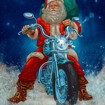 Carte de vœux for Sale avec l'œuvre « Père Noël à moto » de l
