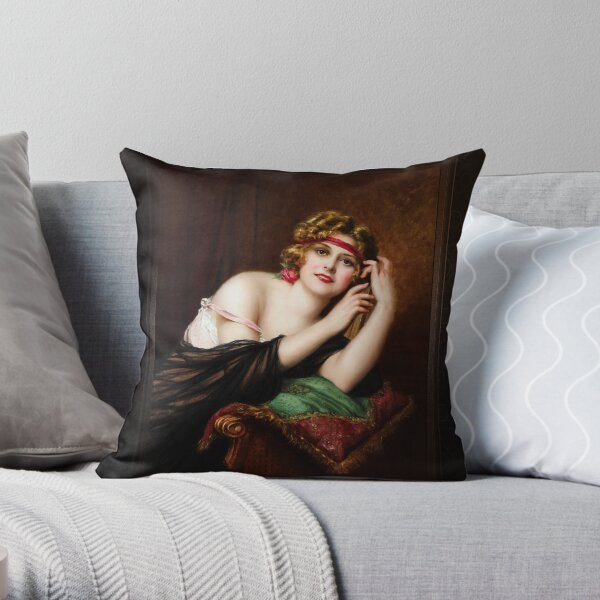 Portrait Of An Elegant Woman by Francois Martin-Kavel Classic Xzendor7 Old Masters Reproductions Throw Pillow