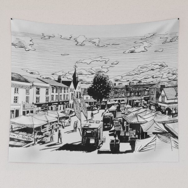 Artikelvorschau, Bury St Edmunds Market Tintenskizze entworfen und verkauft von Tom Crittenden.