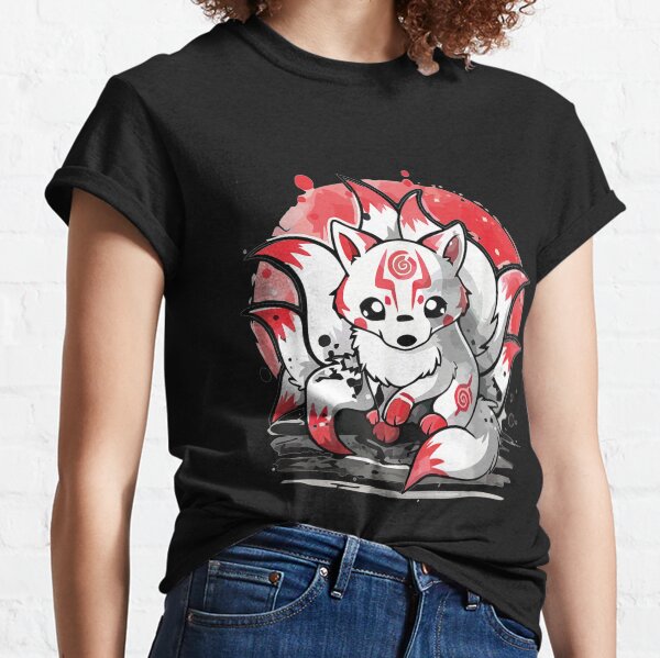 Lachender neunschwänziger Kitsune japanischer Fuchs für Männer Frauen Kinder Teens Mädchen Classic T-Shirt