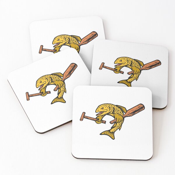 Item preview, Brown Trout or Finnock Breaking a Paddle Cartoon Mascot Color designed and sold by patrimonio.
