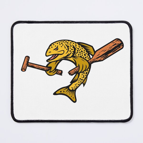 Item preview, Brown Trout or Finnock Breaking a Paddle Cartoon Mascot Color designed and sold by patrimonio.