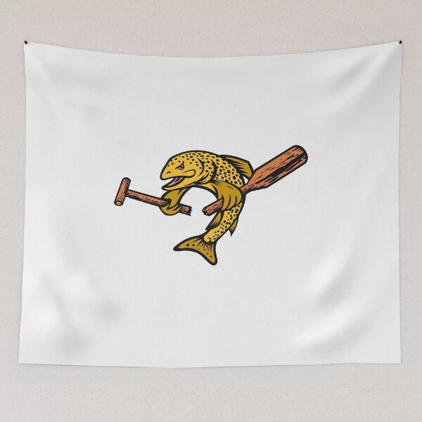 Item preview, Brown Trout or Finnock Breaking a Paddle Cartoon Mascot Color designed and sold by patrimonio.