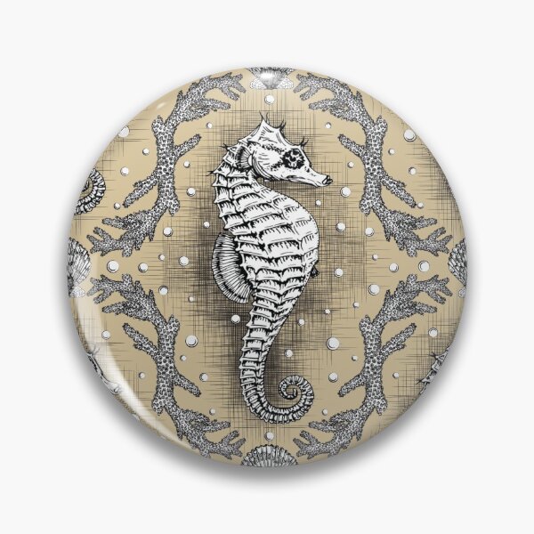 Item preview, Victorian Seahorse Damask in Sandy Tan Antique Steampunk  designed and sold by LoreliDesigns.