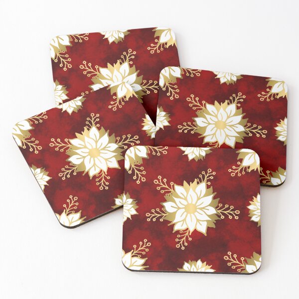 Item preview, Holiday Poinsettia Flower White Gold Red Pattern designed and sold by Julie Erin Designs.