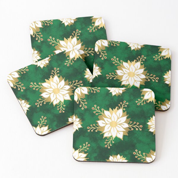 Item preview, White Gold Poinsettia Flower Green Holiday Pattern designed and sold by Julie Erin Designs.