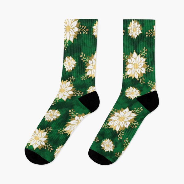 Item preview, White Gold Poinsettia Flower Green Holiday Pattern designed and sold by Julie Erin Designs.