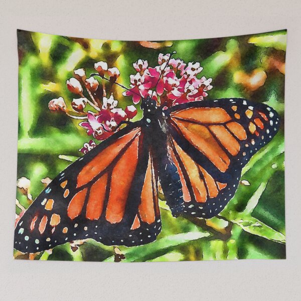 Aperçu de l'œuvre Monarch Butterfly Pink Floral Watercolor Painting créée et vendue par Zurickdesigns.