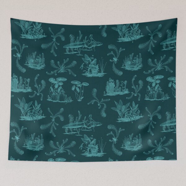 Item preview, Frog Toile (Light blue on dark greenish blue) designed and sold by Vincent Briggs.