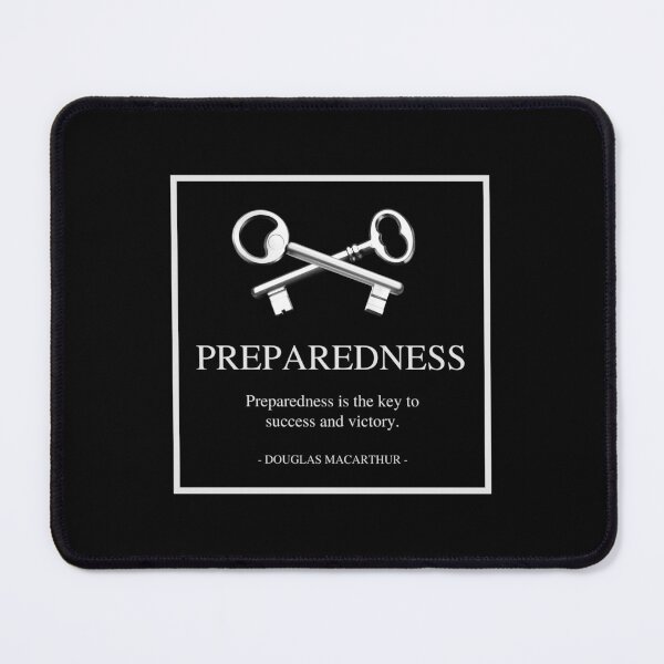 Item preview, PREPAREDNESS - Preparedness is the key to success and victory - General Douglas Macarthur quote - keys crossed - black - square designed and sold by Art4Motivation.