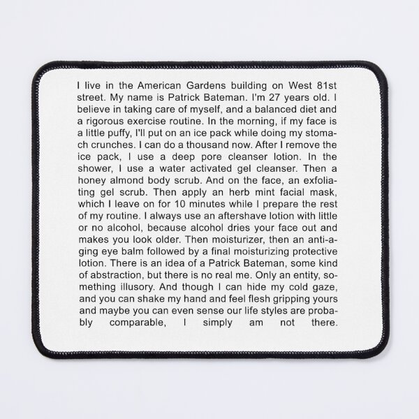 Item preview, Patrick Bateman American Psycho Monologue designed and sold by NoctiferShop.