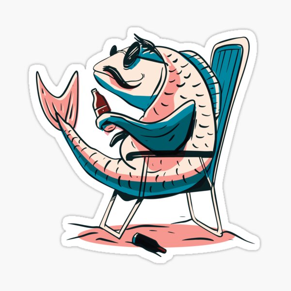 Funny Cool Fish Drinking Beer Sticker