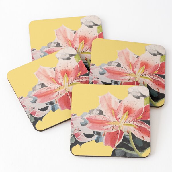 Item preview, Red Lily Watercolor Painting on Yellow designed and sold by Sarah  Rajkotwala.