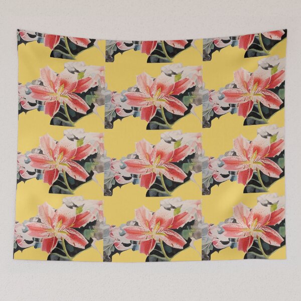 Item preview, Red Lily Watercolor Painting on Yellow designed and sold by Sarah  Rajkotwala.
