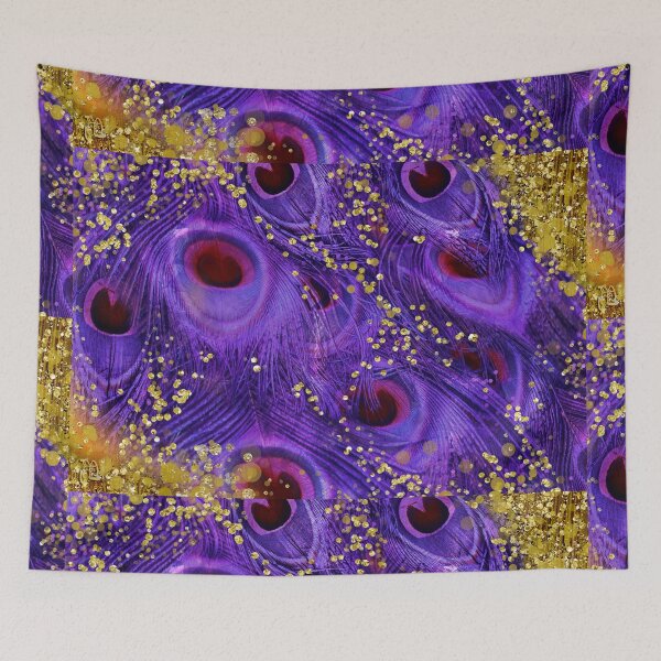 Item preview, Purple Fantasy, peacock feathers laden with faux gold designed and sold by Glimmersmith.