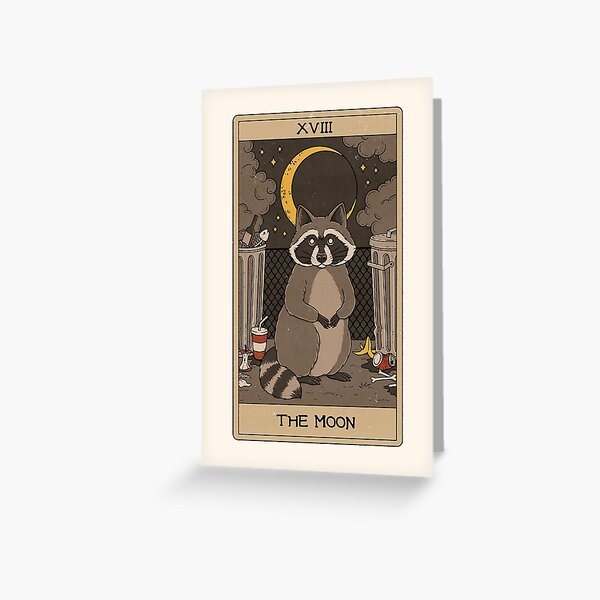 Vista previa del artículo con la obra «La Luna - Tarot de los Mapaches», diseñado y vendido por Thiago Corrêa.