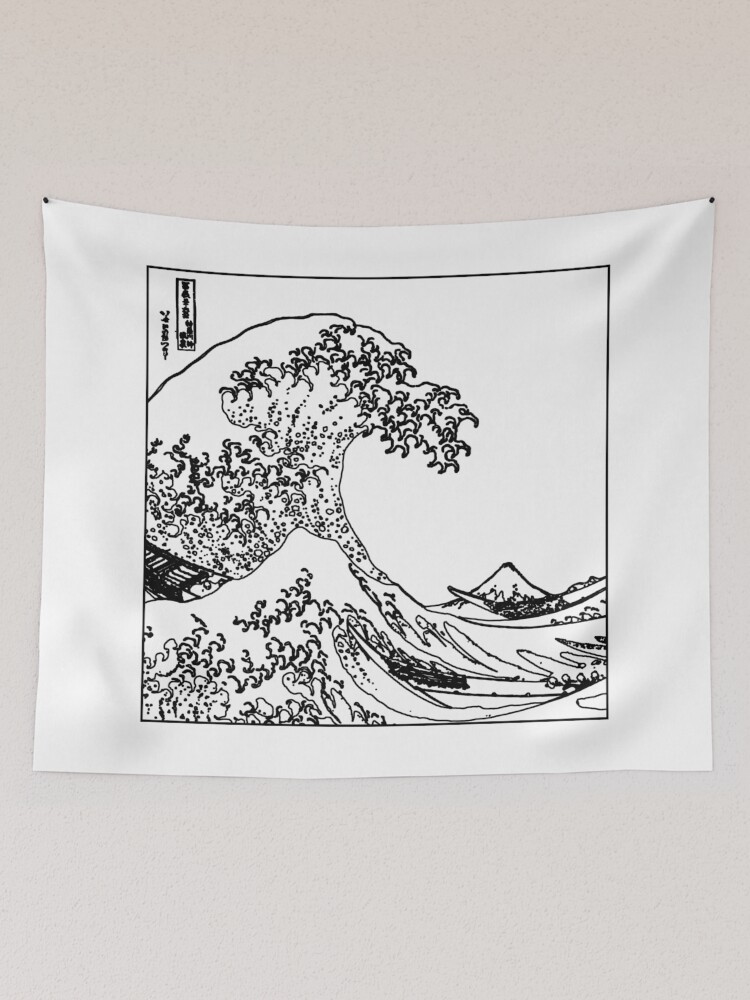 The great wave discount tapestry black and white